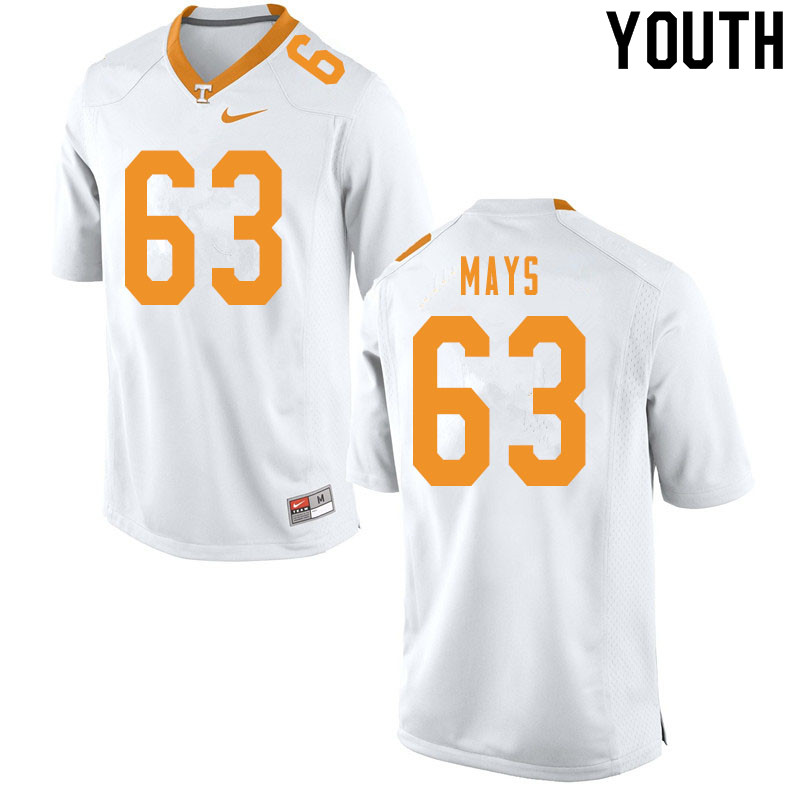 Youth #63 Cooper Mays Tennessee Volunteers College Football Jerseys Sale-White - Click Image to Close